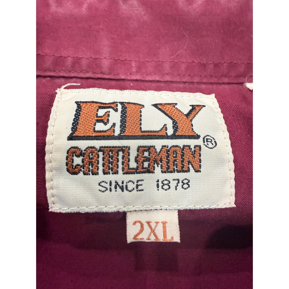 Ely Cattleman Mens 2XL Western Snap Shirt Burgundy Black Floral Embroidered - Picture 4 of 8